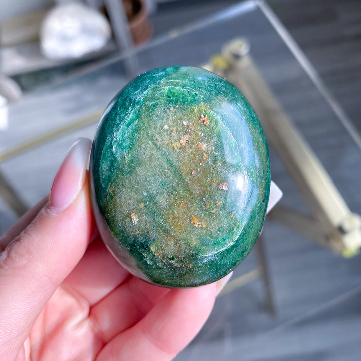 Green Aventurine Palm Stone with Mica and Hematite 