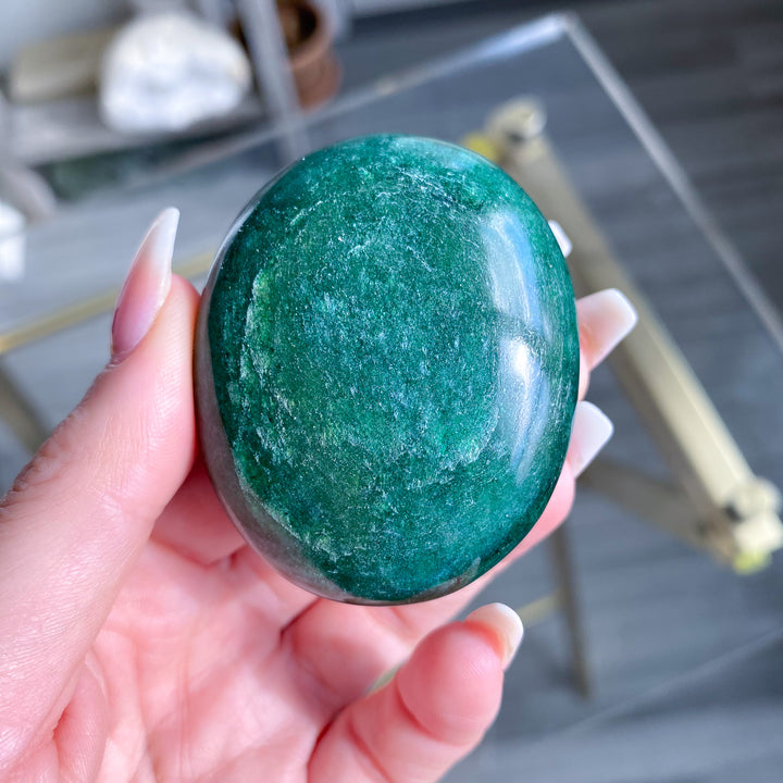 Green Aventurine Palm Stone with Mica and Hematite 