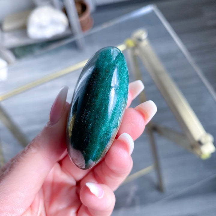 Green Aventurine Palm Stone with Mica and Hematite 