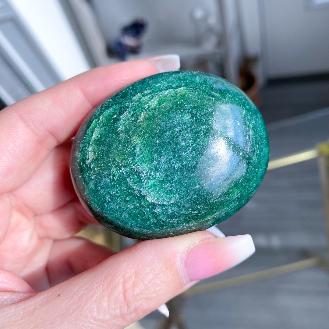 Green Aventurine Palm Stone with Mica and Hematite 