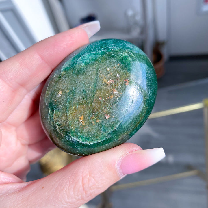Green Aventurine Palm Stone with Mica and Hematite 