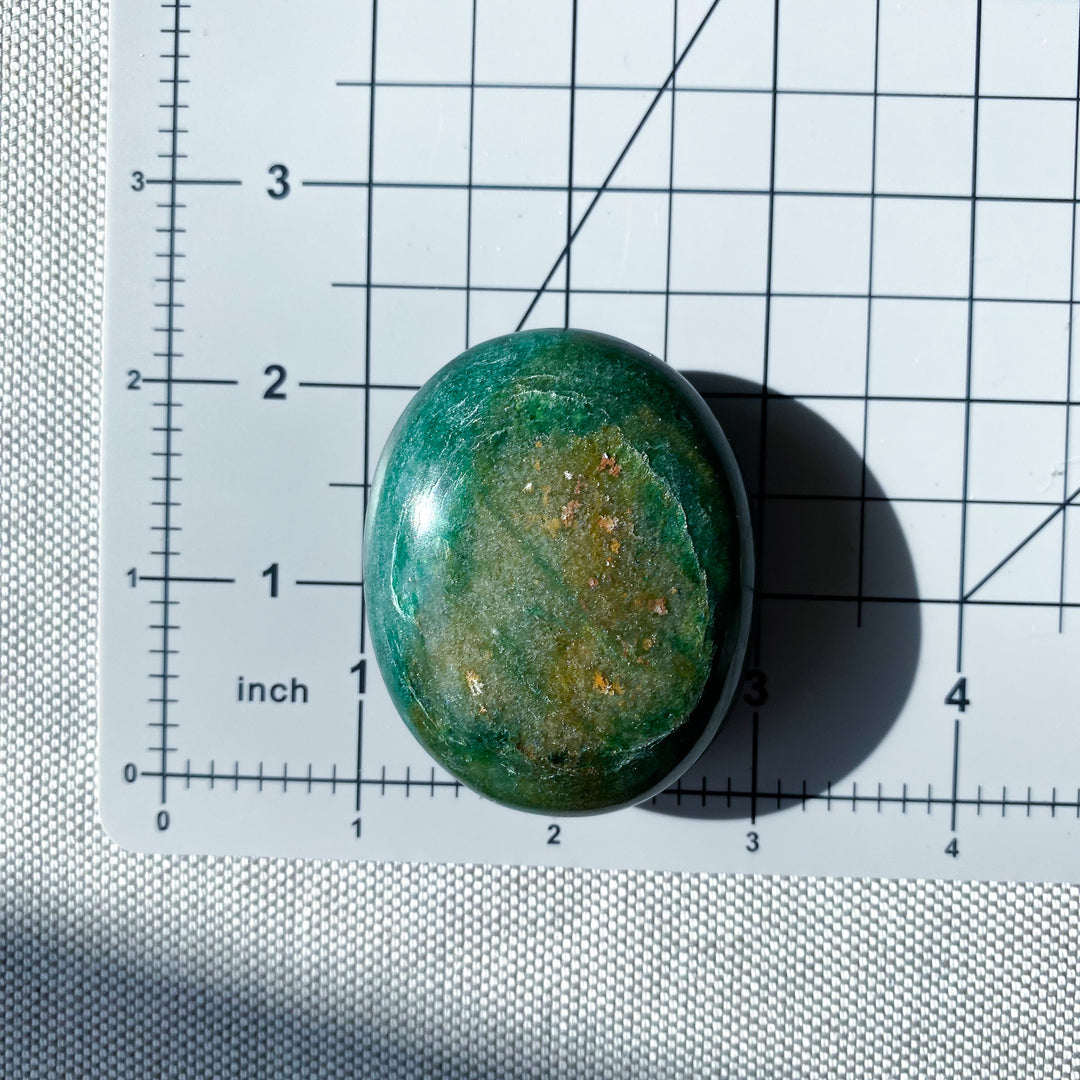 Green Aventurine Palm Stone with Mica and Hematite 