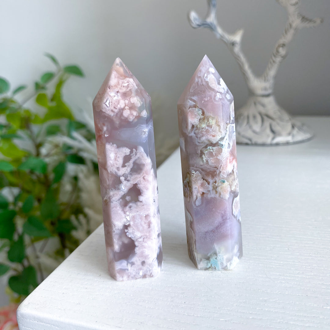 Pretty Pink Flower Agate Tower - You Choose