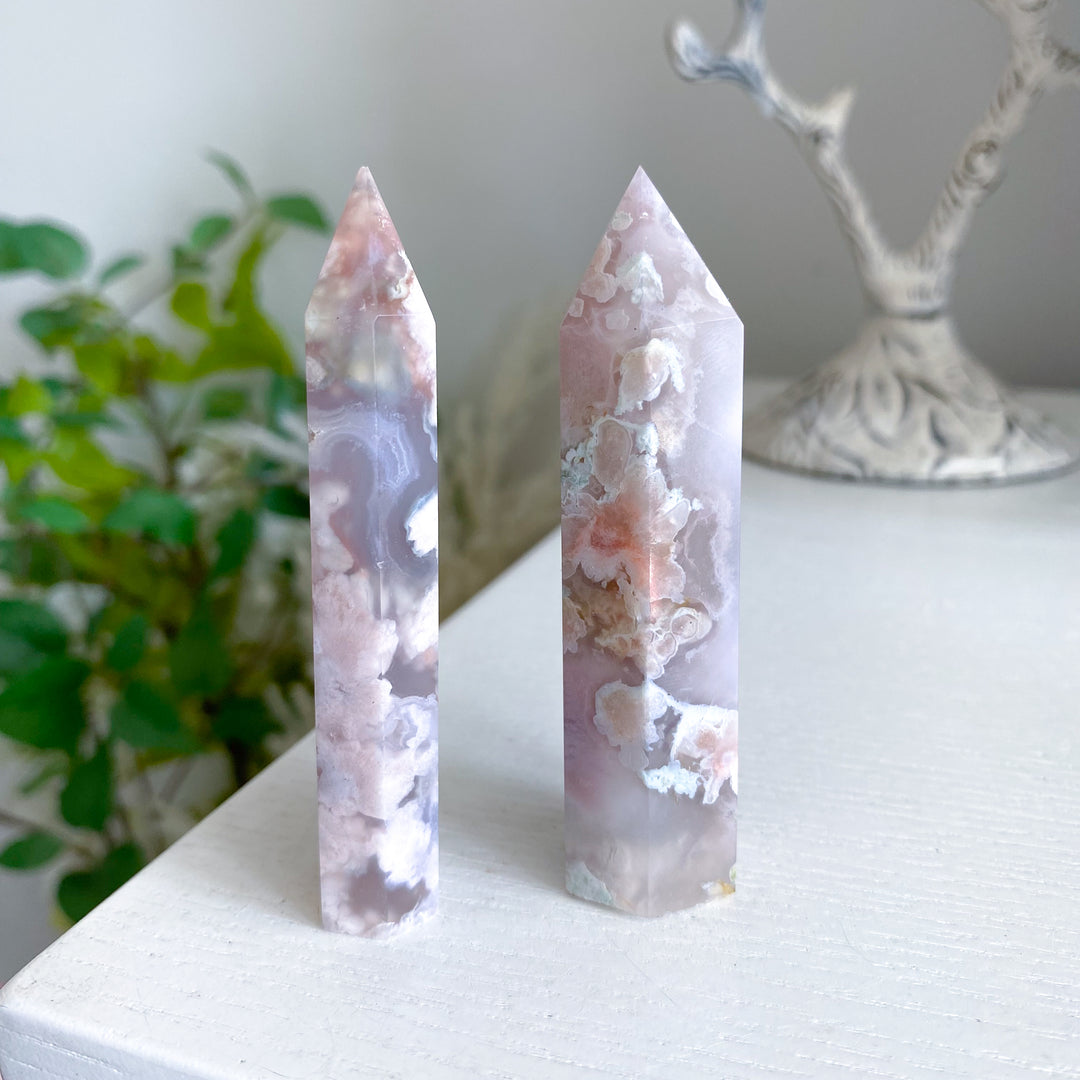 Pretty Pink Flower Agate Tower - You Choose
