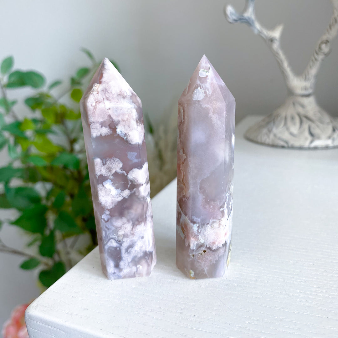 Pretty Pink Flower Agate Tower - You Choose