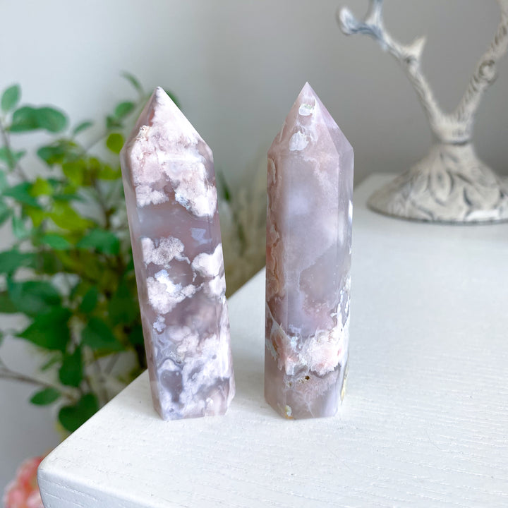 Pretty Pink Flower Agate Tower - You Choose