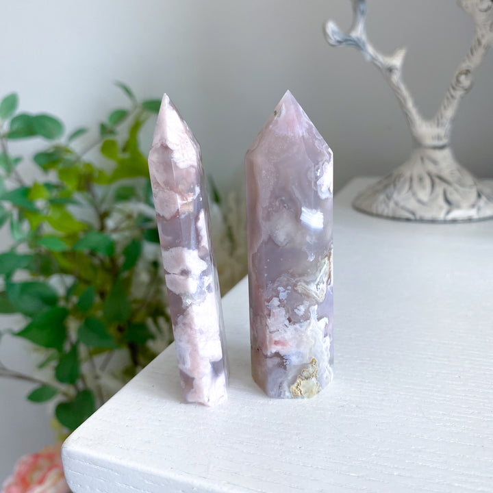 Pretty Pink Flower Agate Tower - You Choose