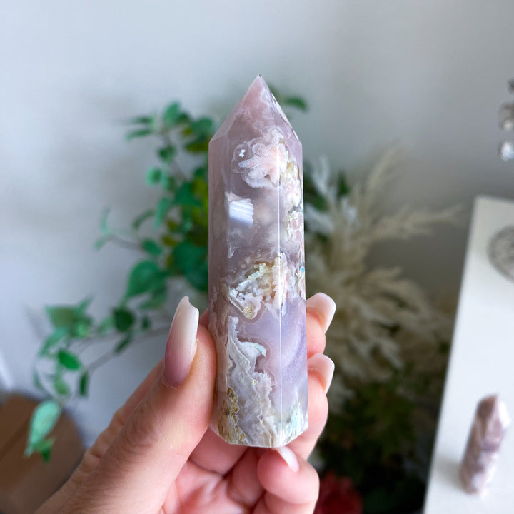 Pretty Pink Flower Agate Tower - You Choose