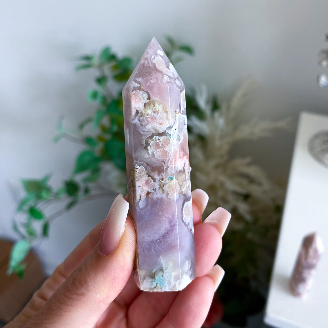 Pretty Pink Flower Agate Tower - You Choose
