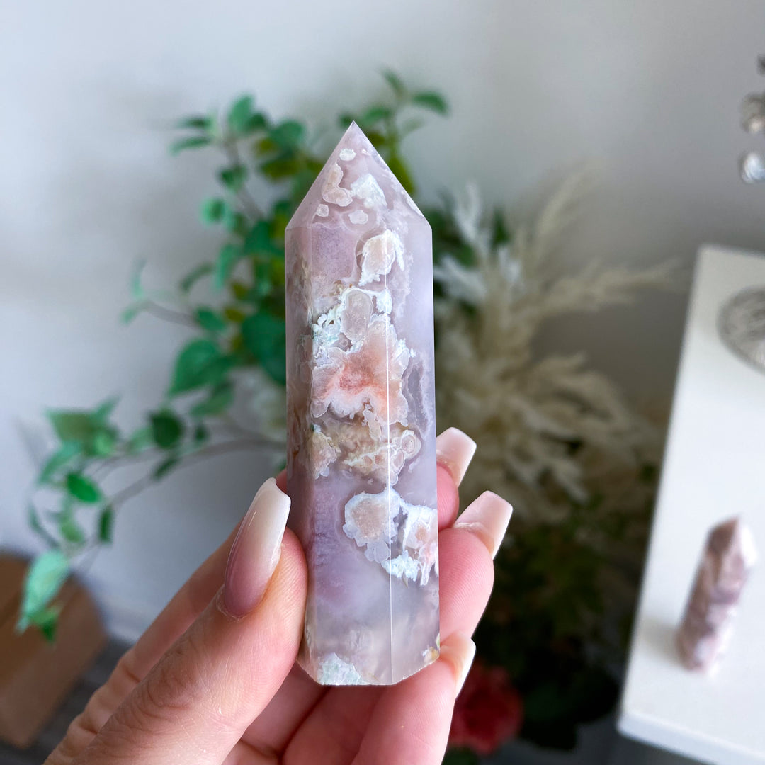 Pretty Pink Flower Agate Tower - You Choose