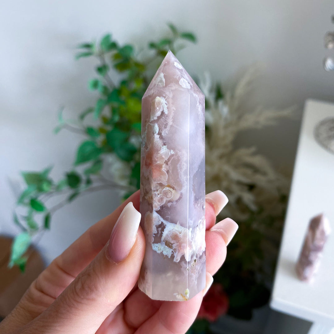 Pretty Pink Flower Agate Tower - You Choose