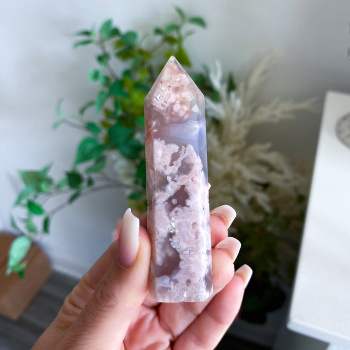 Pretty Pink Flower Agate Tower - You Choose