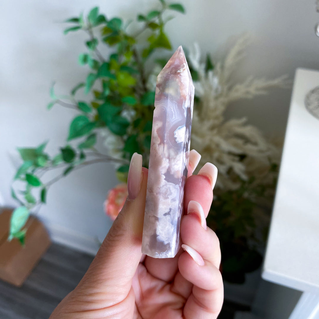 Pretty Pink Flower Agate Tower - You Choose