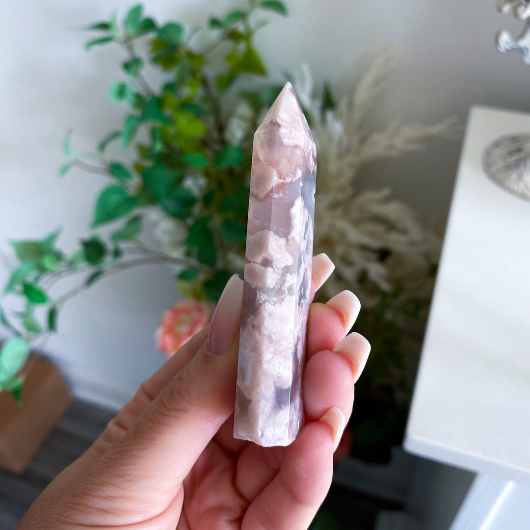 Pretty Pink Flower Agate Tower - You Choose