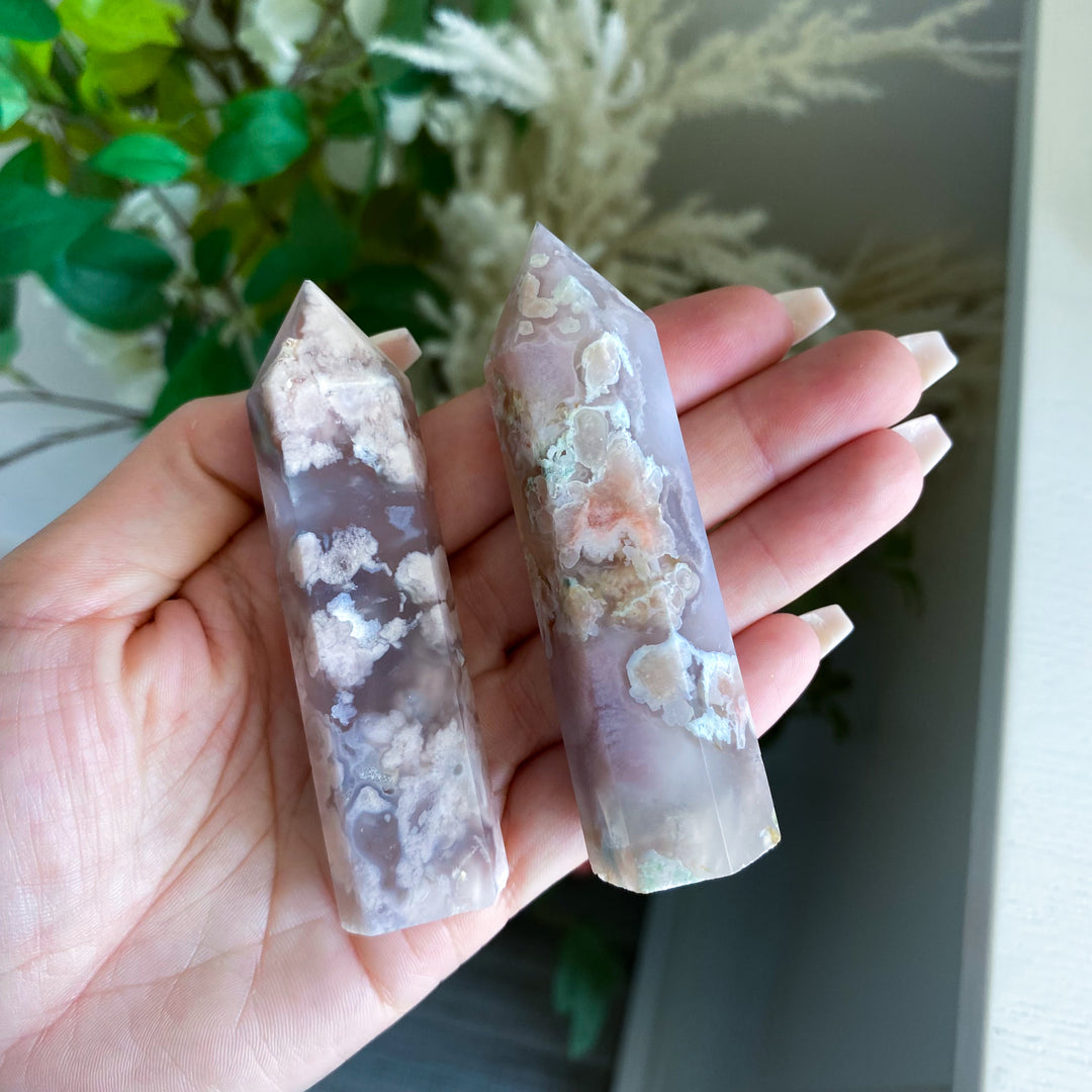 Pretty Pink Flower Agate Tower - You Choose