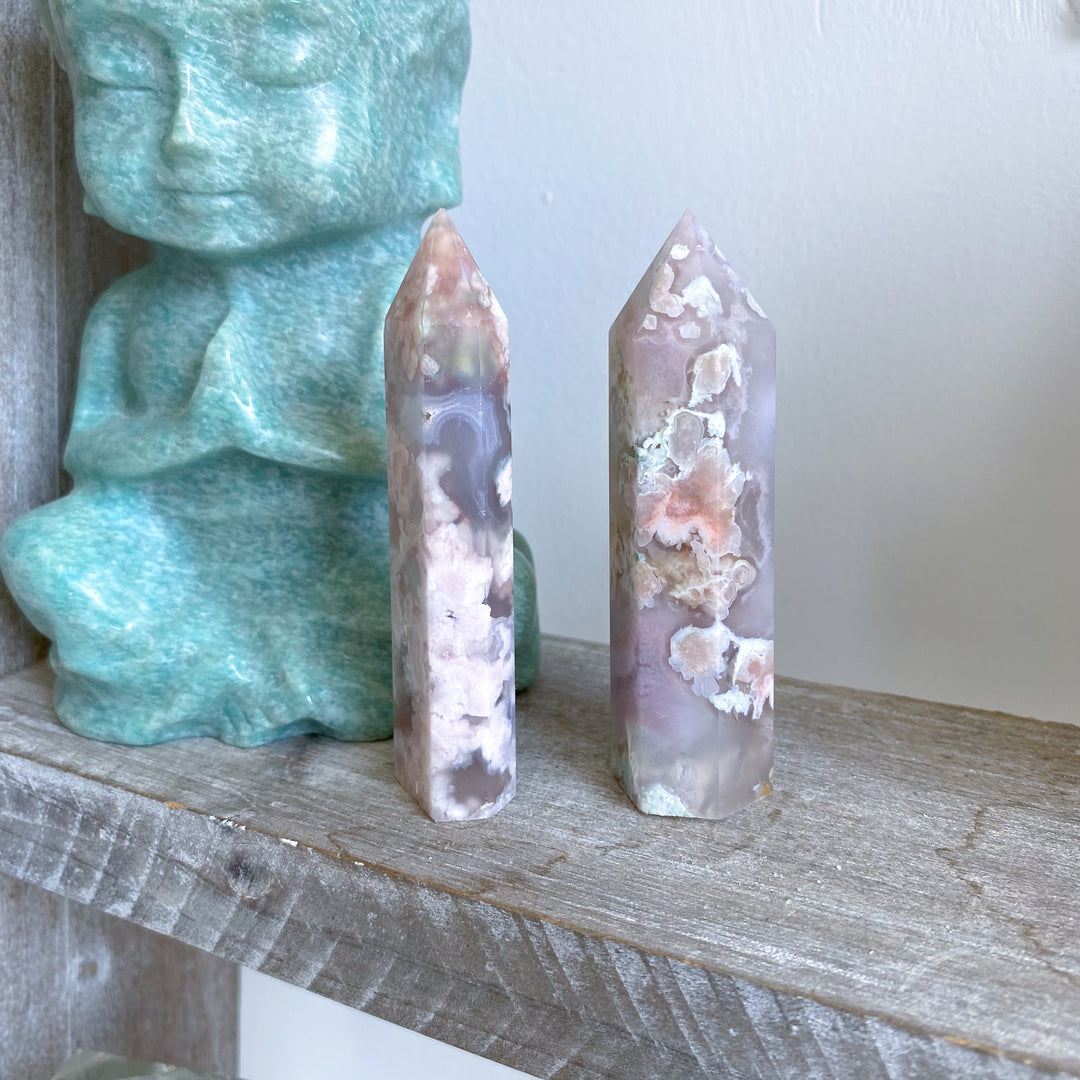 Pretty Pink Flower Agate Tower - You Choose