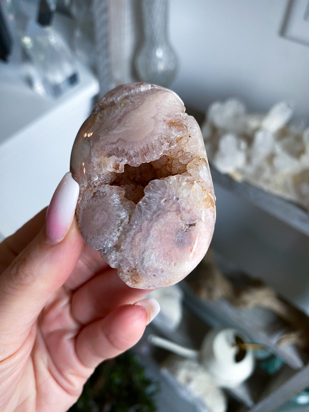 Drusy Pink Amethyst Palm Stone 