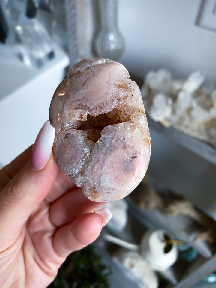 Drusy Pink Amethyst Palm Stone 