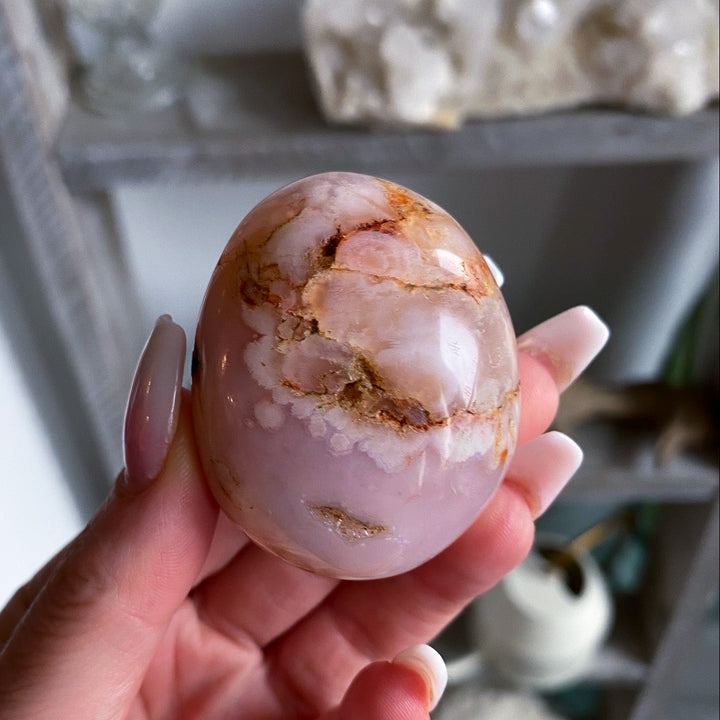 Pink Flower Agate Pebble Palm 