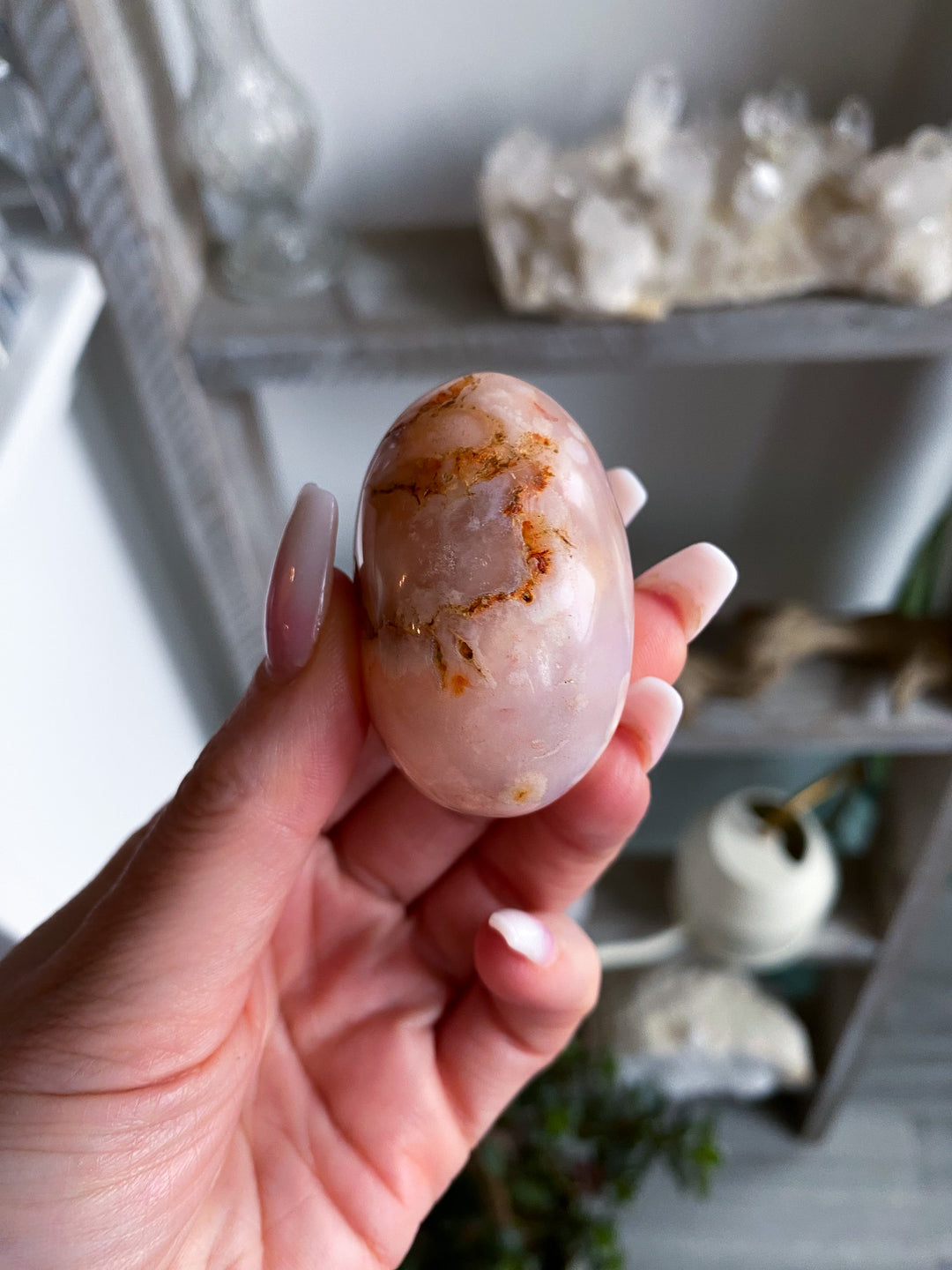 Pink Flower Agate Pebble Palm 