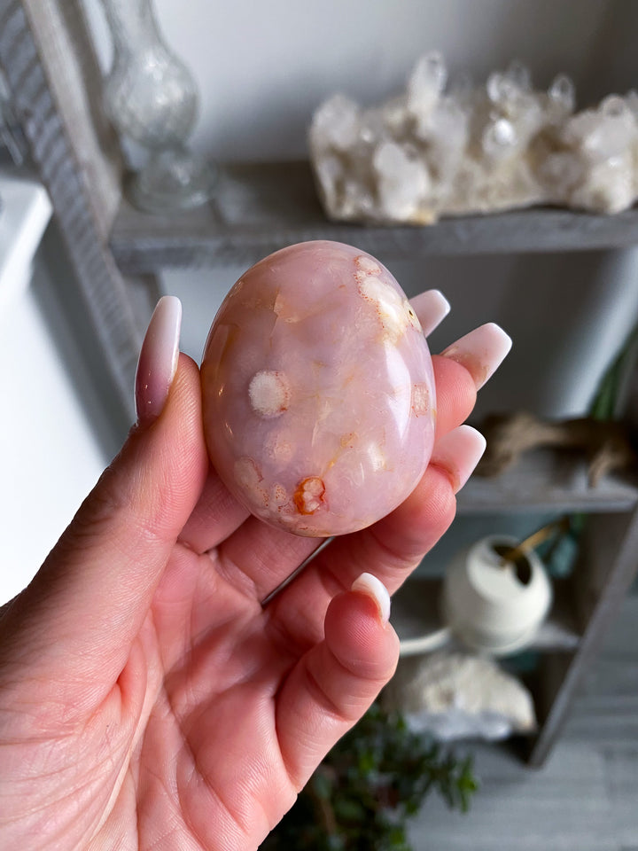 Pink Flower Agate Pebble Palm 