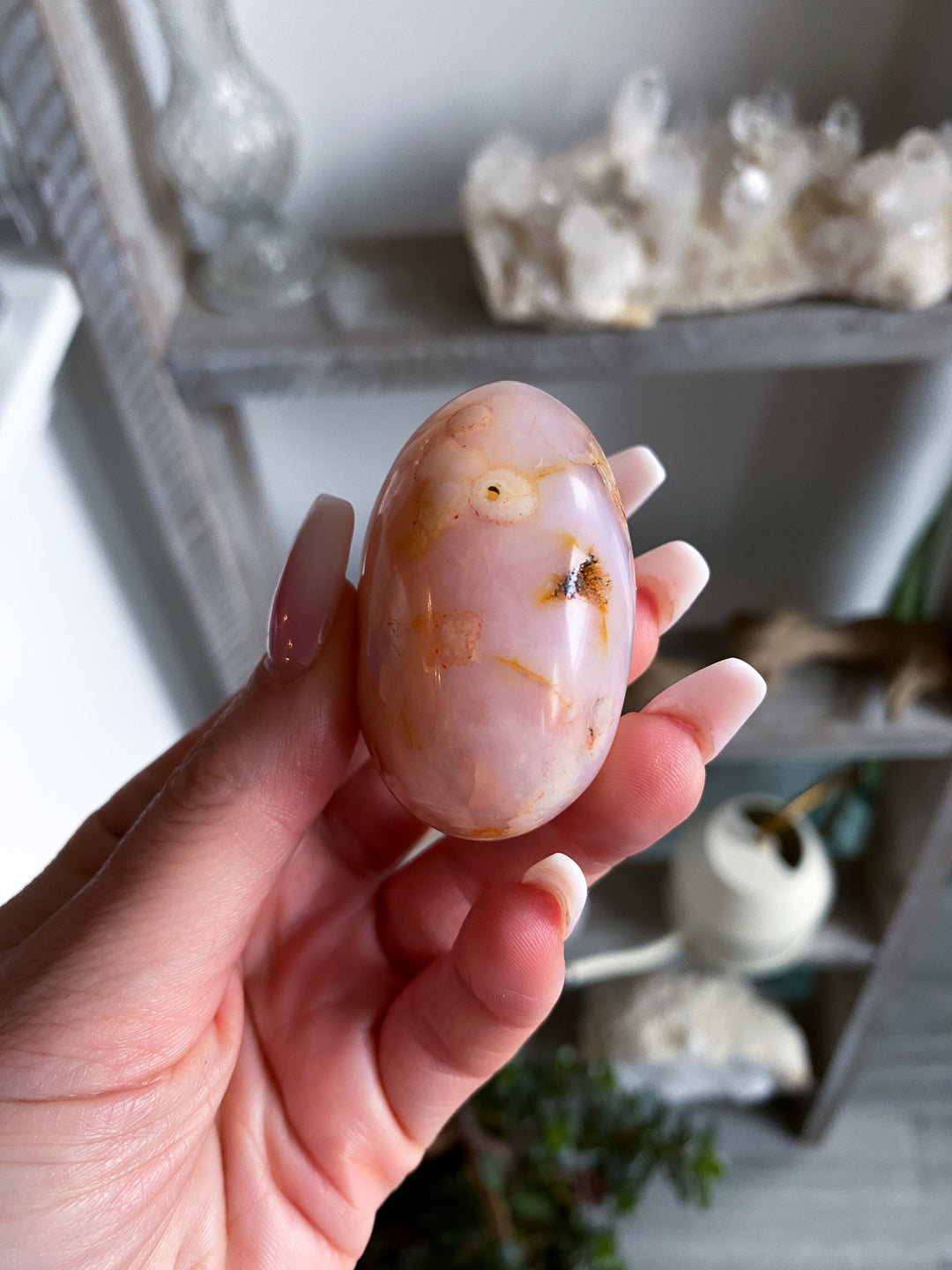 Pink Flower Agate Pebble Palm 