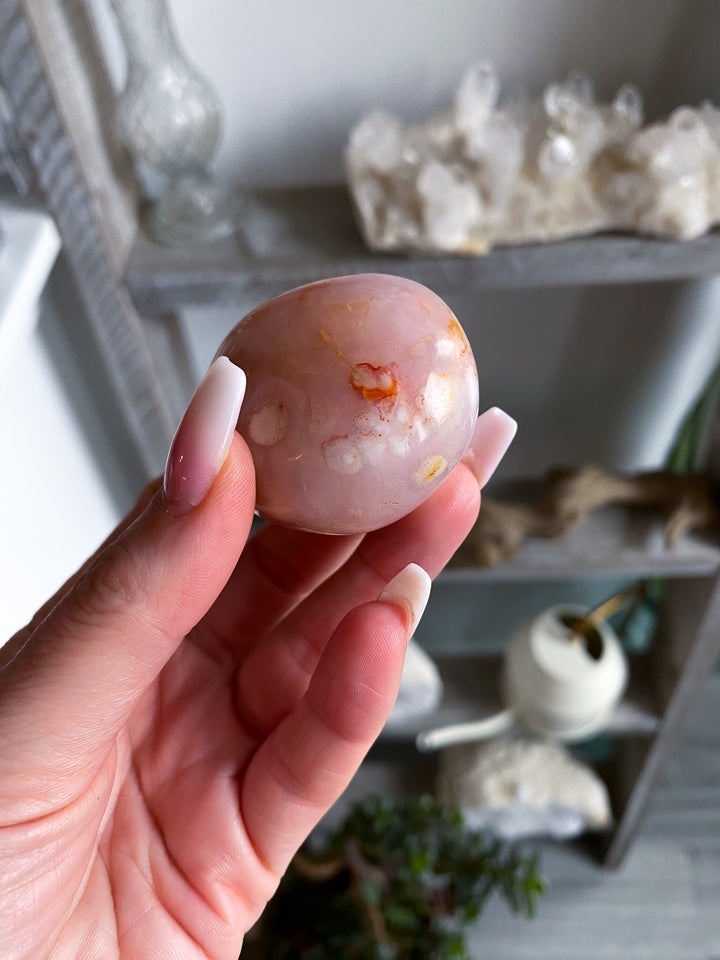 Pink Flower Agate Pebble Palm 