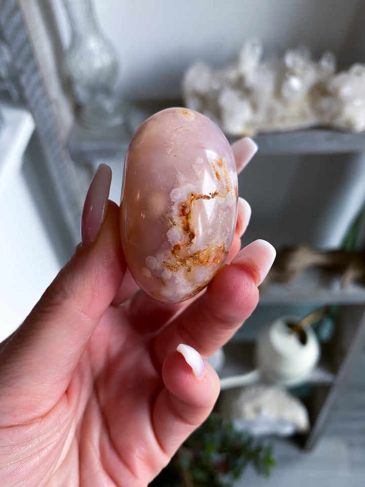 Pink Flower Agate Pebble Palm 
