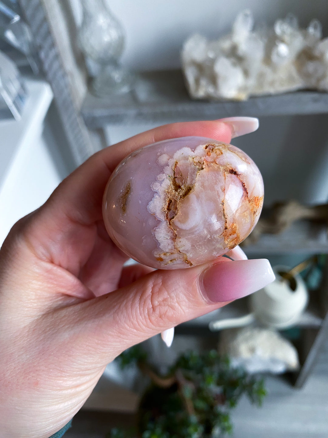 Pink Flower Agate Pebble Palm 