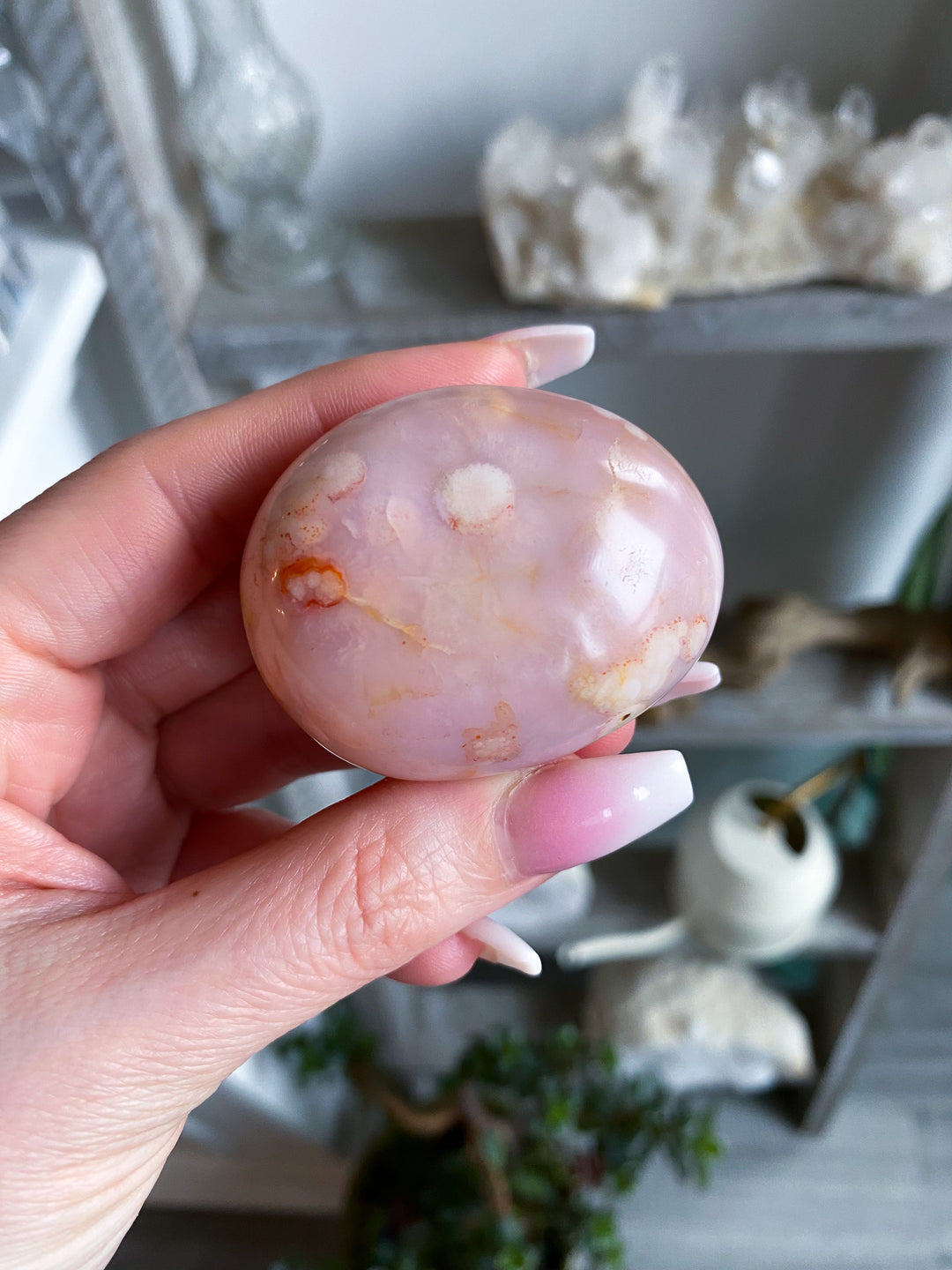 Pink Flower Agate Pebble Palm 