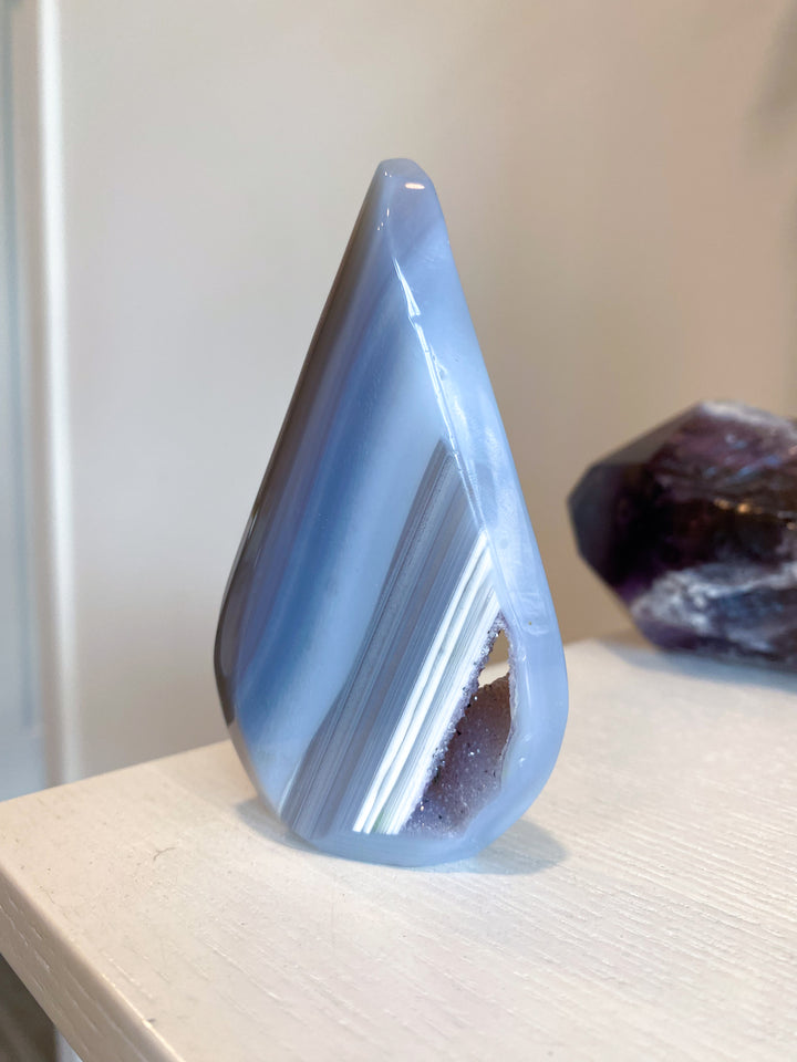 Flame Shape Druzy Grey Agate Geode #1