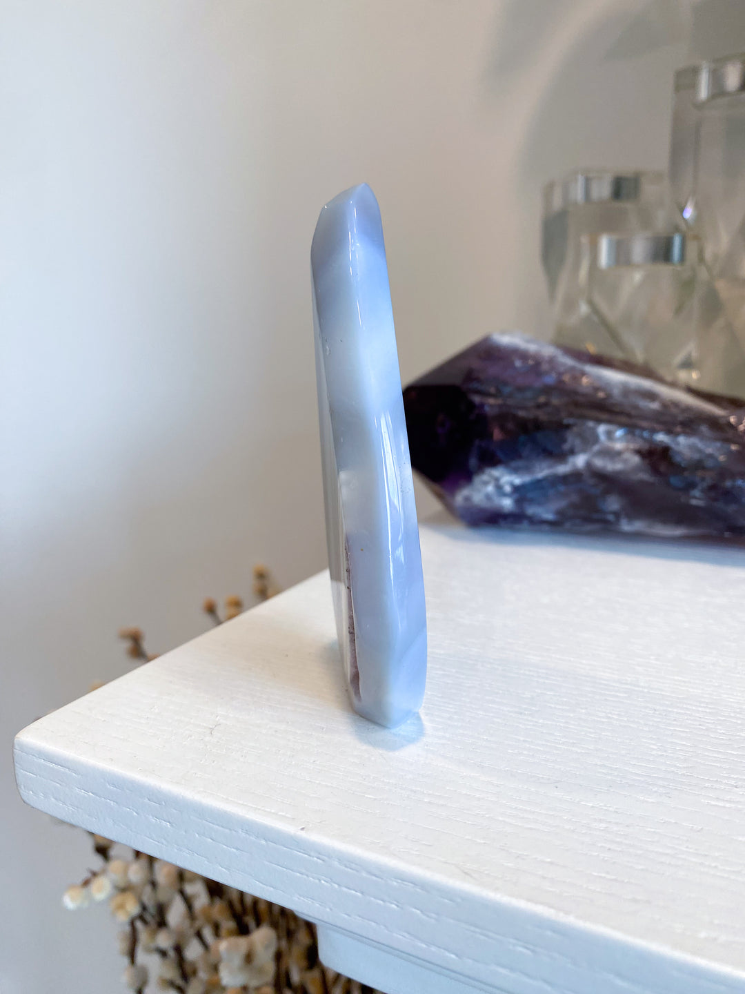 Flame Shape Druzy Grey Agate Geode #1