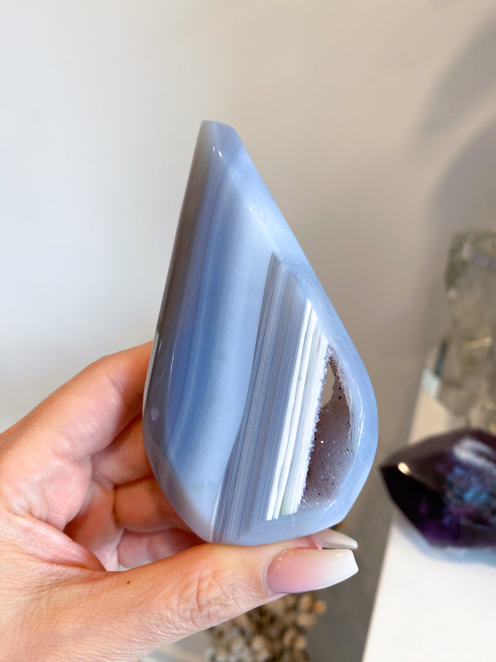 Flame Shape Druzy Grey Agate Geode #1