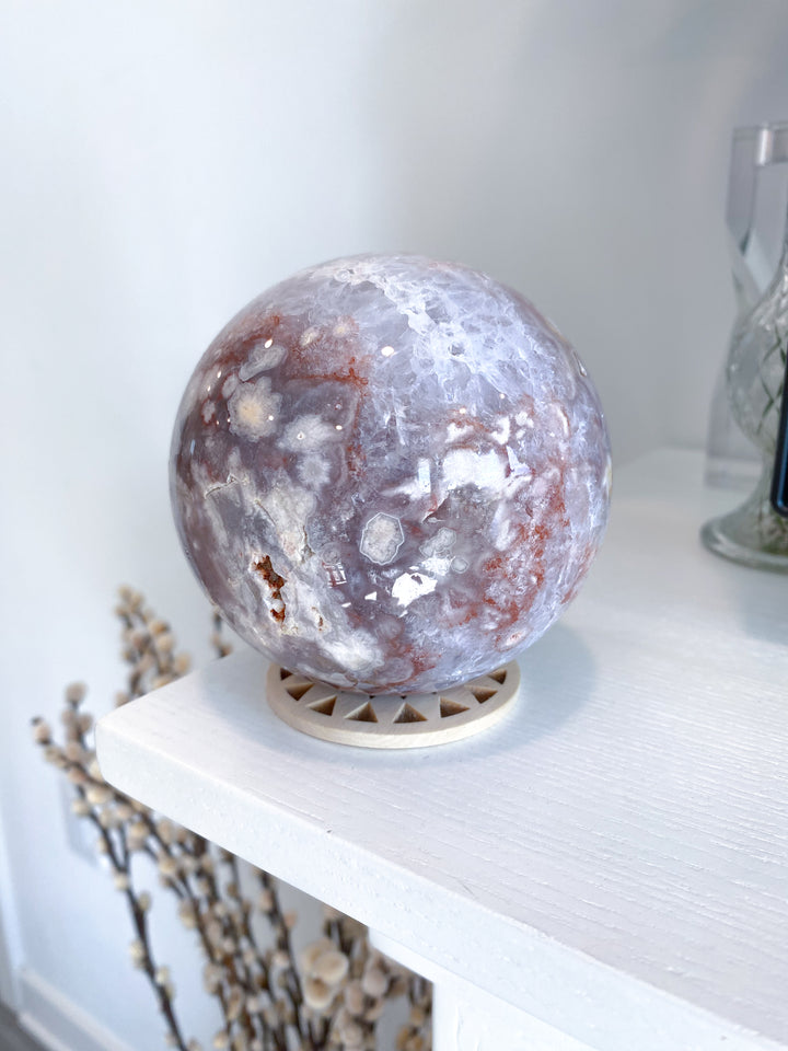 XL Pink Flower Agate & Amethyst Sphere