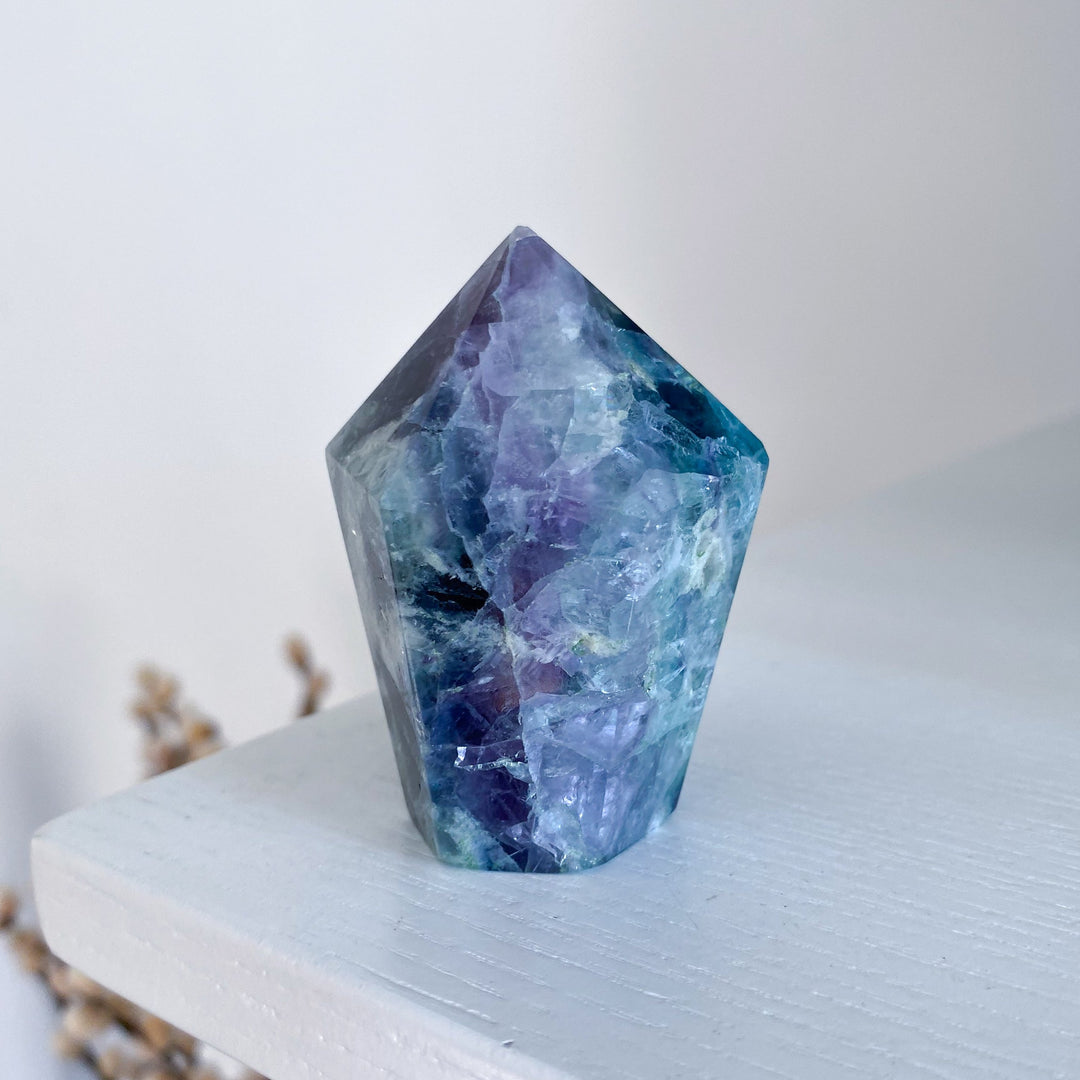 Feathered Snowflake Crackle Rainbow Fluorite Point #3