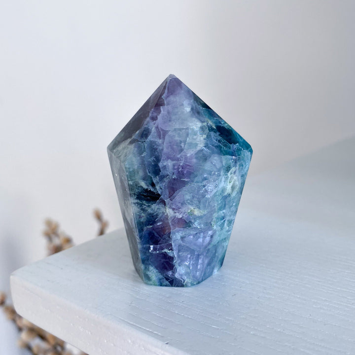 Feathered Snowflake Crackle Rainbow Fluorite Point #3