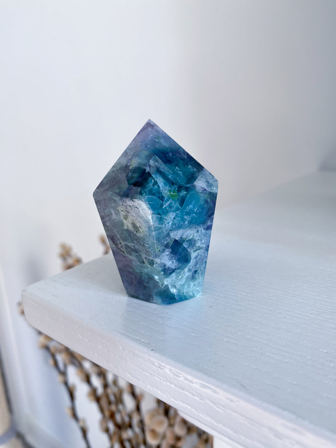 Feathered Snowflake Crackle Rainbow Fluorite Point #3