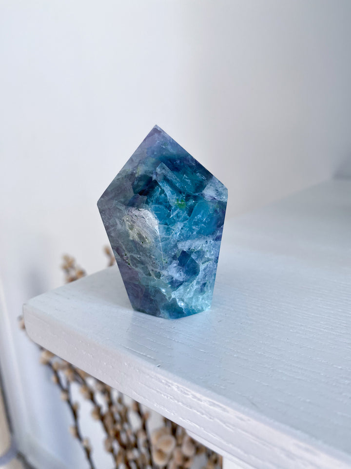 Feathered Snowflake Crackle Rainbow Fluorite Point #3