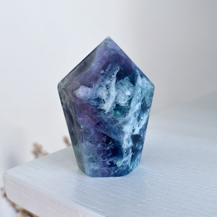 Feathered Snowflake Crackle Rainbow Fluorite Point #3