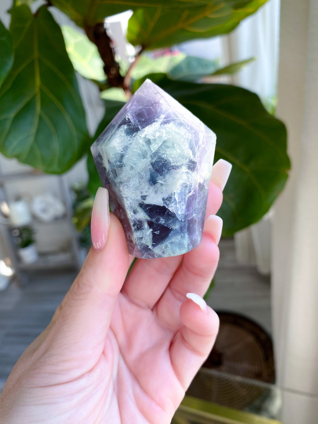 Feathered Snowflake Crackle Rainbow Fluorite Point #3