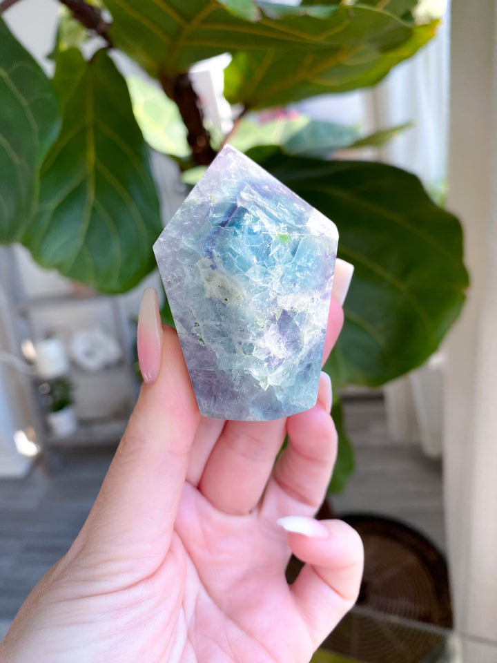 Feathered Snowflake Crackle Rainbow Fluorite Point #3