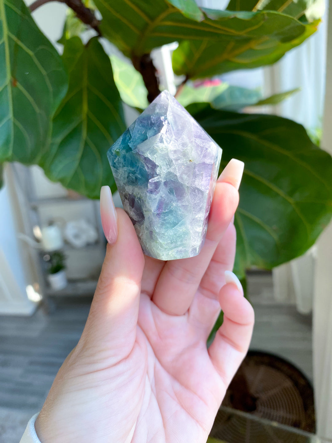 Feathered Snowflake Crackle Rainbow Fluorite Point #3