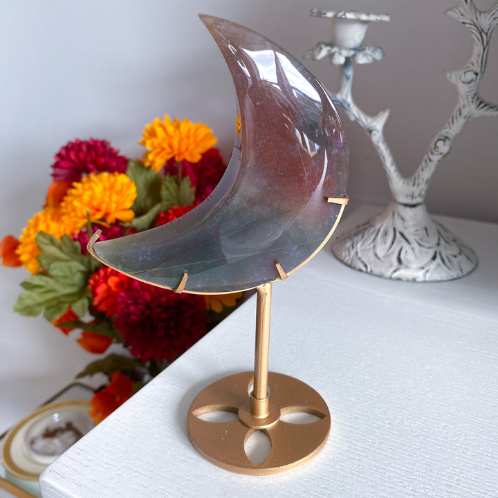 Ocean Jasper Moon on Gold Stand 