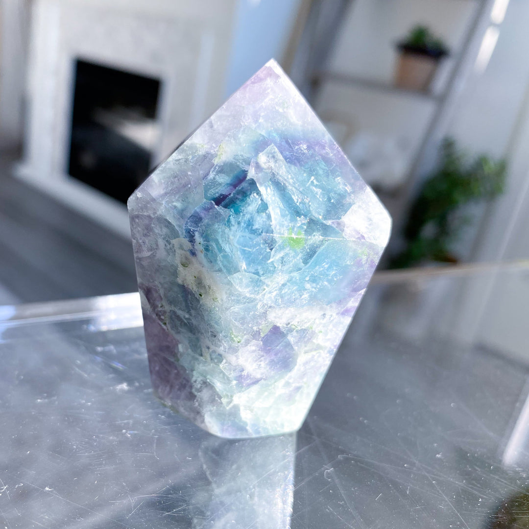 Feathered Snowflake Crackle Rainbow Fluorite Point #3