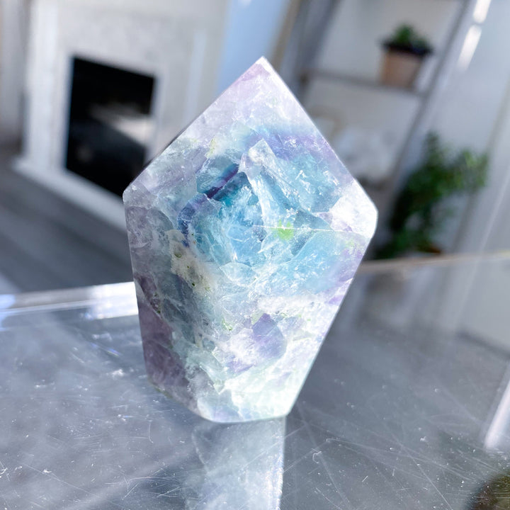 Feathered Snowflake Crackle Rainbow Fluorite Point #3