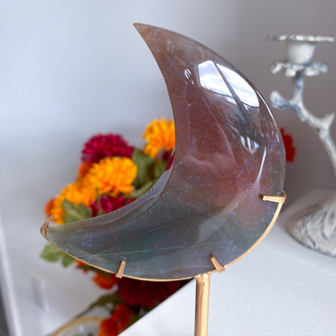 Ocean Jasper Moon on Gold Stand 