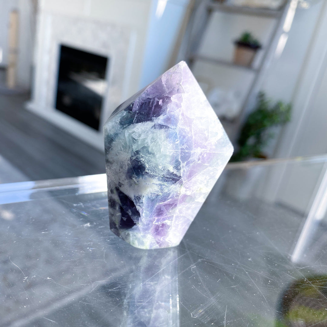 Feathered Snowflake Crackle Rainbow Fluorite Point #3