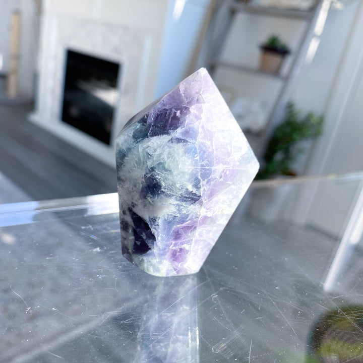 Feathered Snowflake Crackle Rainbow Fluorite Point #3