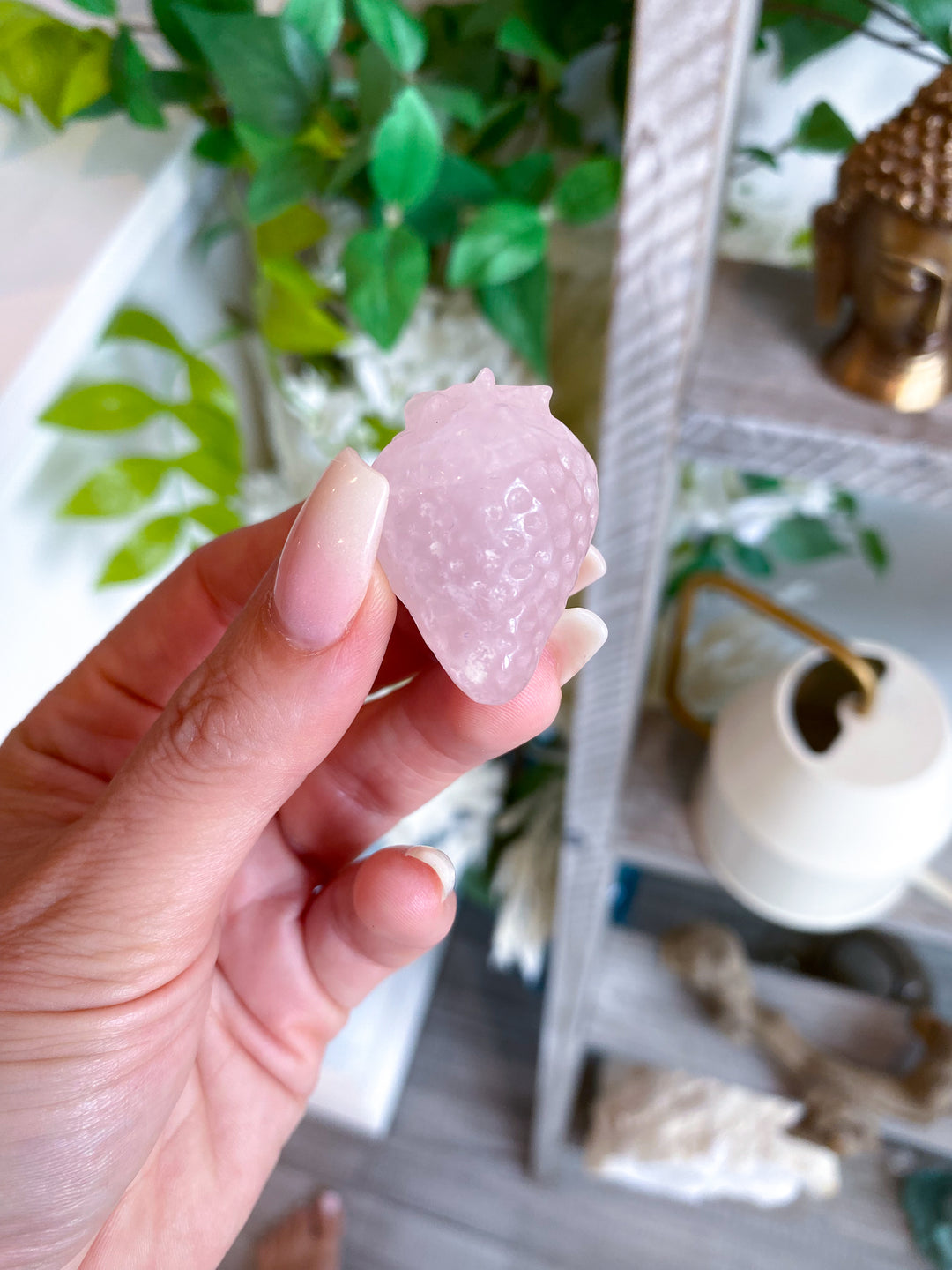 Rose Quartz Strawberry Carving - Imperfect