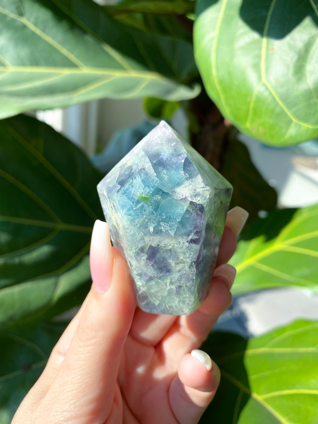 Feathered Snowflake Crackle Rainbow Fluorite Point #3